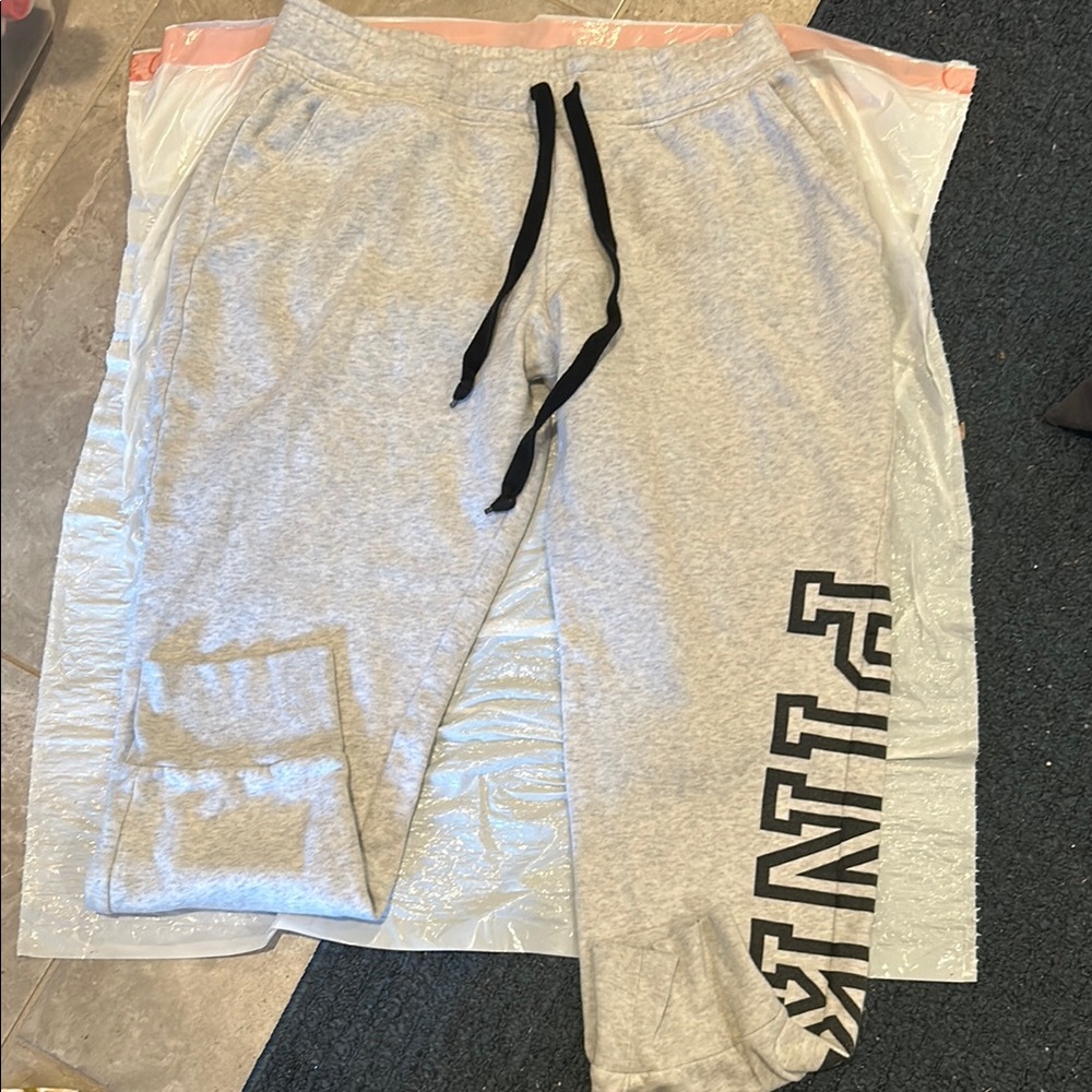 PINK Gray Sweatpants with Black Drawstring